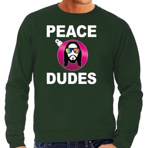 Hippie jezus Kerstbal sweater / Kerst trui peace dudes groen voor heren - Kerstkleding / Christmas outfit S
