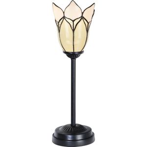 Art Deco Trade - Tiffany slanke tafellamp zwart met Lovely Flower White