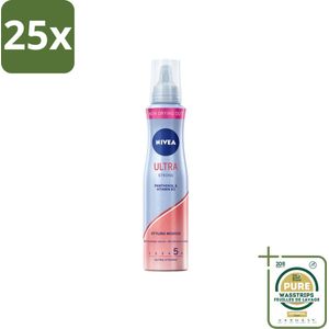 25 x NIVEA - Stylingschuim - Ultra Sterk - Betrouwbaar Volume - 48 Uur Flexibele Fixatie - 150 ml - Grootverpakking - Haarmousse - Stylingmousse - Haarfixatie - Volume Haar - Heat Activated Care