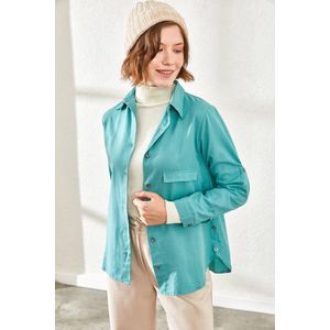Blouse Katoenen Basic Overhemd  Dames - Mint- Maat S