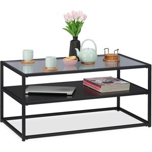 Relaxdays salontafel glas - glastafel - koffietafel - metalen frame - glasplaat