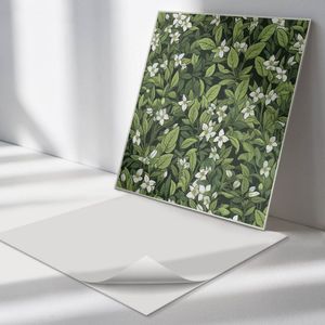 Wallfluent Vinyl Wandpaneel - Bloemen plantenpatroon Wandpaneel PVC - 50 cm x 50 cm - Groente Vinyl Wandpaneel - Set van 4 - Vierkant Wandbekleding Vinyl - Bloemen Wandpaneel - Zelfklevend Wandpaneel - Wandpaneel Keuken en Badkamer