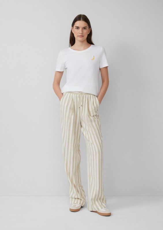 Broek - Linnenmix - Relaxte Pasvorm - Hoge Elastische Tailleband - Wijde Pijp