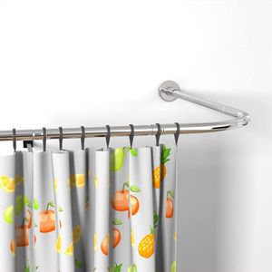 Douchegordijnstang L-vorm, verstelbare douchegordijnstang 100 x 165 cm, roestvrijstalen gebogen douchestang, hangende douchestang met roestvrijstalen ringen voor badkamer kleedkamer, boren
