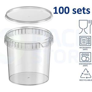 100 x plastic bakjes met deksel - 1200 ml - ø133mm - vershoudbakjes - meal prep bakjes rond - transparant - geschikt voor diepvries, magnetron en vaatwasser - direct van een Nederlandse producent