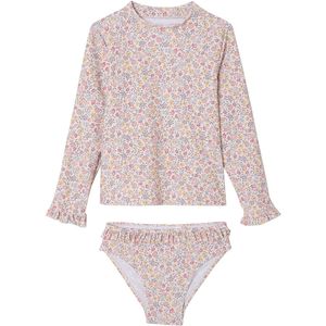 Anti-UV Bikini - Lichtroze - Badpak voor Meisjes - Set met T-shirt en Slip - Bloemenprint