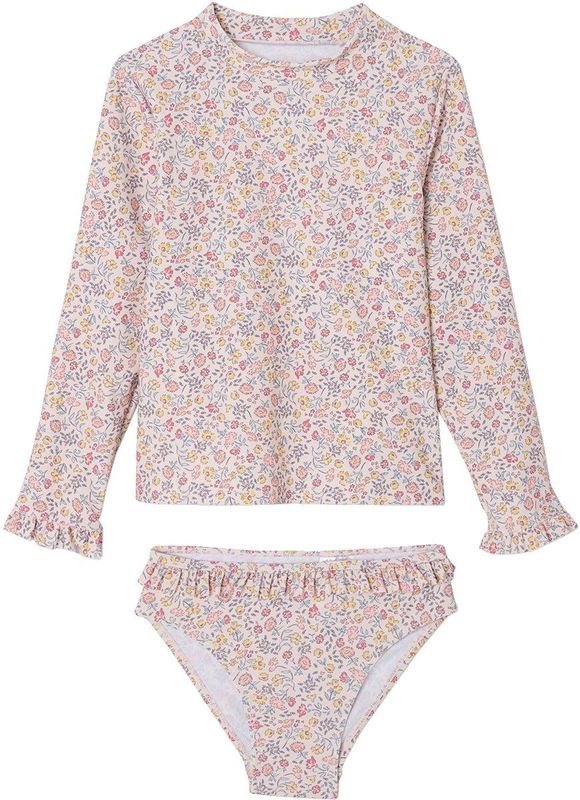 Anti-UV - Badpak - Lichtroze - Set T-shirt en Slip - Bloemenprint