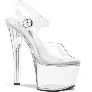 Pleaser - TREASURE-708 Sandaal met enkelband, Paaldans schoenen - Paaldans schoenen - 35 Shoes - Transparant/Zilverkleurig