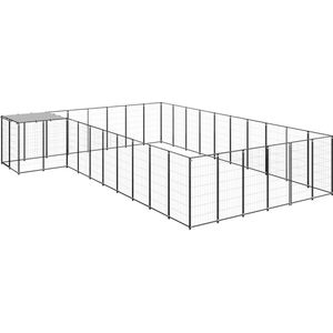 The Living Store Hondenkennel - Grote hondenkooi van PE en gepoedercoat staal - 440 x 550 x 110 cm - Waterbestendig dak