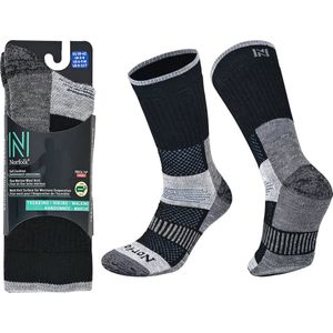 Norfolk Wandelsokken - 60% Merino wol Sokken - Outdoor Thermo sokken - Ultieme Volledig Gedempt Thermische Outdoorsokken - Wollen Sokken - Warme sokken - Zwart/Grijs - Maat 39-42 - Voyager