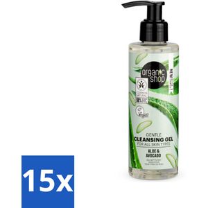 15 x Organic Shop - Cleansing Gel Avocado & Aloe - Verfrissend en Hydraterend - 200 ml - Gezichtsreiniging - Avocado-olie - Aloë-extract - Natuurlijke Reiniging - Hydraterend