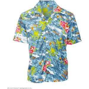 Widmann - Hawaii & Carribean & Tropisch Kostuum - Hawaii Shirt Ocean Island Blauw Man - Blauw - Medium / Large - Carnavalskleding - Verkleedkleding