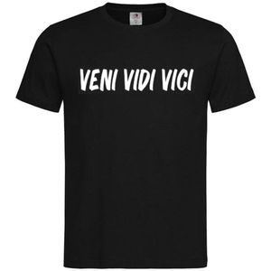 T-shirt Unisex Volwassenen Lol - Festival - carnaval - kermis - festival - vrijgezel - feestje - grappig - humor - Weekend - Wijn - Tekst ""Veni Vidi Vici"" (=Ik kwam, ik zag, ik overwon) Op Voorkant | korte mouw | Zwart/wit | maat S