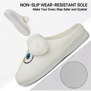 Geweo Pantoffels Dames - Sloffen - Instappers Dames - Winter Pantoffels - Open Sloffen - Fluffy - Wit - Maat 39/40