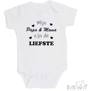100% katoenen Romper ""Mijn Papa & Mama zijn de liefste"" Unisex Katoen Wit/zwart 68/74