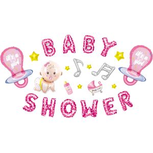 Fienosa Gender Reveal Ballon - Gender Reveal Versiering - Geboorte Versiering Meisje - Baby Shower - Roze - Wit - Zilver - geslacht geboorte - girl