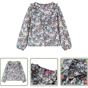 vidaXL Meisjeshemd - Kinderhemd - Kindershirt met lange mouwen 104 donkerblauw - Jongenshemd - Blauwe Kleding - Katoenen Kleding