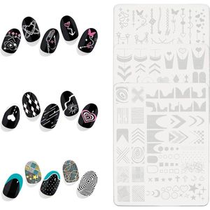 Allecto plus - 3 stuks French Line nagelstempelplaten van roestvrij staal - golfstrepen-design - nagellak sjablonen