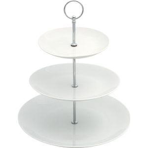 Etagere - Wit - Keramiek - 16x21x26cm - Drie Laags Rond