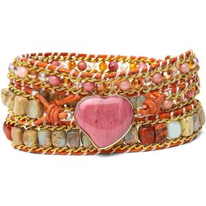 Zentana Rhodoniet Hart Wikkelarmband - Jaspis Aqua Terra - Armbandjes voor Dames