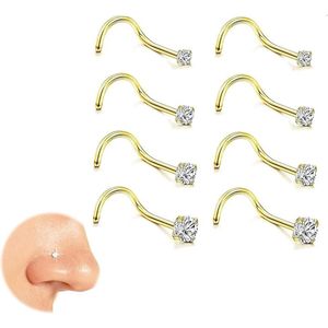 316L neuspiercings chirurgisch staal hypoallergeen - Set van 8 neuspiercings Meerkleurig