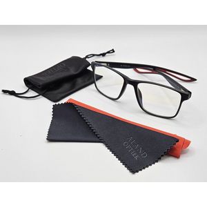 Unisex leesbril / computerbril +3,0 blauw licht filter / bril met etui en doekje 1120 / computerbril met sterkte / bril +3.0 / blue light blocking glasses / zwarte montuur / beeldscherm bril op sterkte / gaming bril / computer bril / Aland optiek