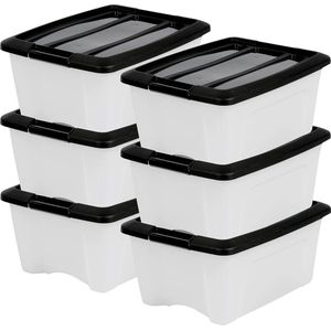 Plastic Storage Box, 15L Office Storage Box, Set of 6, BPA-Free, NTB-15, White, Stackable, Locking Clips - W39.5 x D29 x H18.5 cm