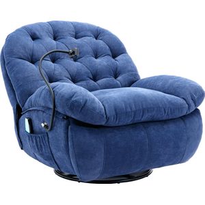 Merax 360° Draaibare Stoel - Massage- en Warmtestoel - Draaibaar Fauteuil met Verwarming - Relaxstoel - Blauw