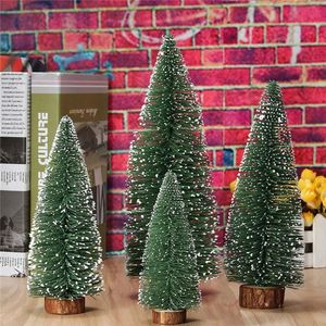 Mini kerstboom, 4 stuks miniatuur kunstkerstboom, sisalsneeuw, vorstbomen met houten basis voor tafeldecoratie, doe-het-zelf, etalages, figuren 10/15/20/25 cm (groen)