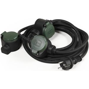 Verlengsnoer 10 meter (5 meter + 2,5 meter + 2,5 meter) – Verlengkabel buiten voor max. 3500 Watt – IP44 – 3 x 1,5 mm² - Zwart