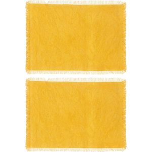Secret de Gourmet placemats Kenya - 4x - geel - 45 x 30 cm - katoen - met franjes