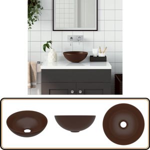 vidaXL Wastafel Rond - Keramiek - Donkerbruin - Ø 280 mm Badkamerwastafel - Keramiek Wastafel - Ronde Wastafel - Donkere Wastafel - Badkamerspullen