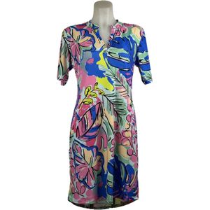 Angelle Milan – Travelkleding voor dames – Blauw/Roze Jurk – Ademend – Kreukvrij – Duurzame Jurk - In 5 maten! - Maat S