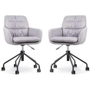 Nolon Nout-Mia Bureaustoelen Set van 2 Grijs - met Armleuning - Stof - Verstelbaar - Wieltjes - Zwart Onderstel