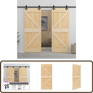 vidaXL Schuifdeur - Grenenhout - 100x210 cm - Inclusief Beslag Schuifdeur - Grenenhouten Deur - Massieve Deur - Zwarte Deurhardware - Binnendeur