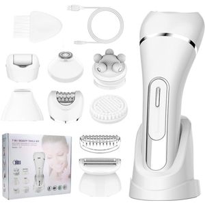 Epilator voor vrouwen - 7-in-1 epilator voor vrouwen - Lichaamsscheerapparaat - Bikinilijntrimmer - Gezichtsscheerapparaat - Eeltverwijderaar voor voeten - IPX7 waterdicht elektrisch scheerapparaat - Ideaal cadeau voor vrouwen - Wit
