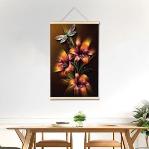 Diamond painting doek - hangende canvas - Prachtige bloemen mret libelle- 40 x 60 cm