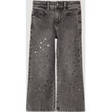 Jeans - Hoog Model - Wijde Pijpen - Regular Fit - Used-effect - Paillettendetail