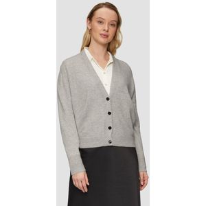 s.Oliver BLACK LABEL - Gebreid Vest - Grijs - Knoopsluiting, Wol, V-hals, Effen, Lange Mouw