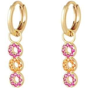 Earrings three circles - Sparkle collection - Yehwang - Oorbellen - One size - Goud/Roze/Oranje