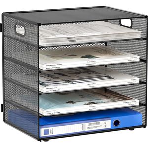 Inovra ® 5 opbergvakken, A4, metaal, bureau-organizer, documenten, opslag, tijdschriften, houder, brief, papier, magazijn, organizer, zwart