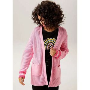 Aniston | Edge to Edge vest | Roze met streep en zakken | maat 38