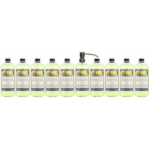 Handzeep Fresh Ginger 1 liter - set van 10 stuks - met gratis RVS zilverkleurige pomp - Voordeelverpakking