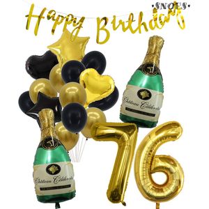 76 Jaar Verjaardag Cijferballon 76 - Feestpakket Snoes Ballonnen Pop The Bottles - Zwart Goud Groen Versiering