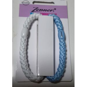 Zenner Braidies - beauty accessoires - haarelastieken en armband - haarelastiek - 2x elastiek - voor pols en haar - wit en blauw