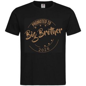 Shirt Aankondiging zwangerschap Promoted to Big Brother 2026 | korte mouw | Zwart/cappuccino | maat 134/140 zwangerschap aankondiging bekendmaking Baby big bro brother Grote Broer