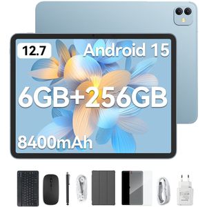 Blackview LINK 8 Tablet - Octa Core G100 Tablet - 12.7 Inch - 18 GB RAM + 256 GB ROM - Android 15 Tablet - Met Toetsenbord(QWERTY), Beschermhoes, Muis, Stylus - 8400 mAh - 90 Hz 2K FHD Scherm - Widevine L1 - 5G WiFi - Gezichtsherkenning - Blauw