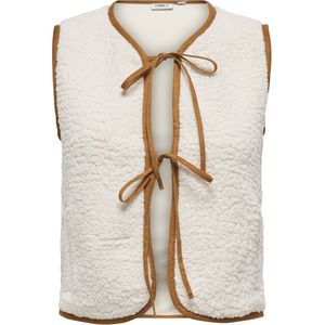 ONLY Dames Gilet Beige – Teddy Stof 100% Polyester – Loose Fit – Casual Lente Zomer