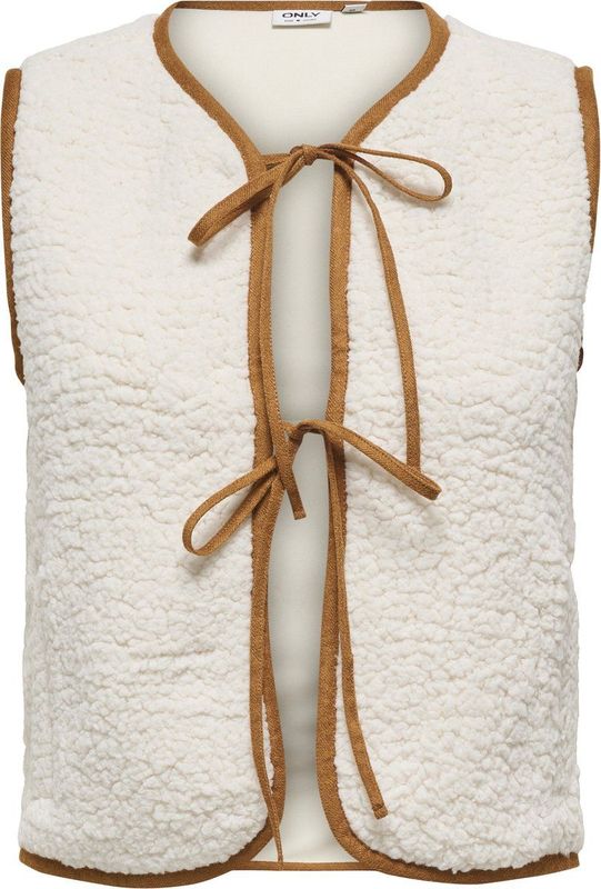 ONLY Dames Gilet Beige – Teddy Stof 100% Polyester – Loose Fit – Casual Lente Zomer