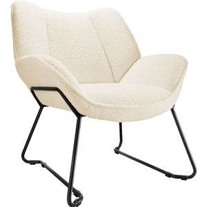 tectake® Loungefauteuil - Fauteuil Kjeld - gestoffeerd - Bouclé bekleding - creme / wit